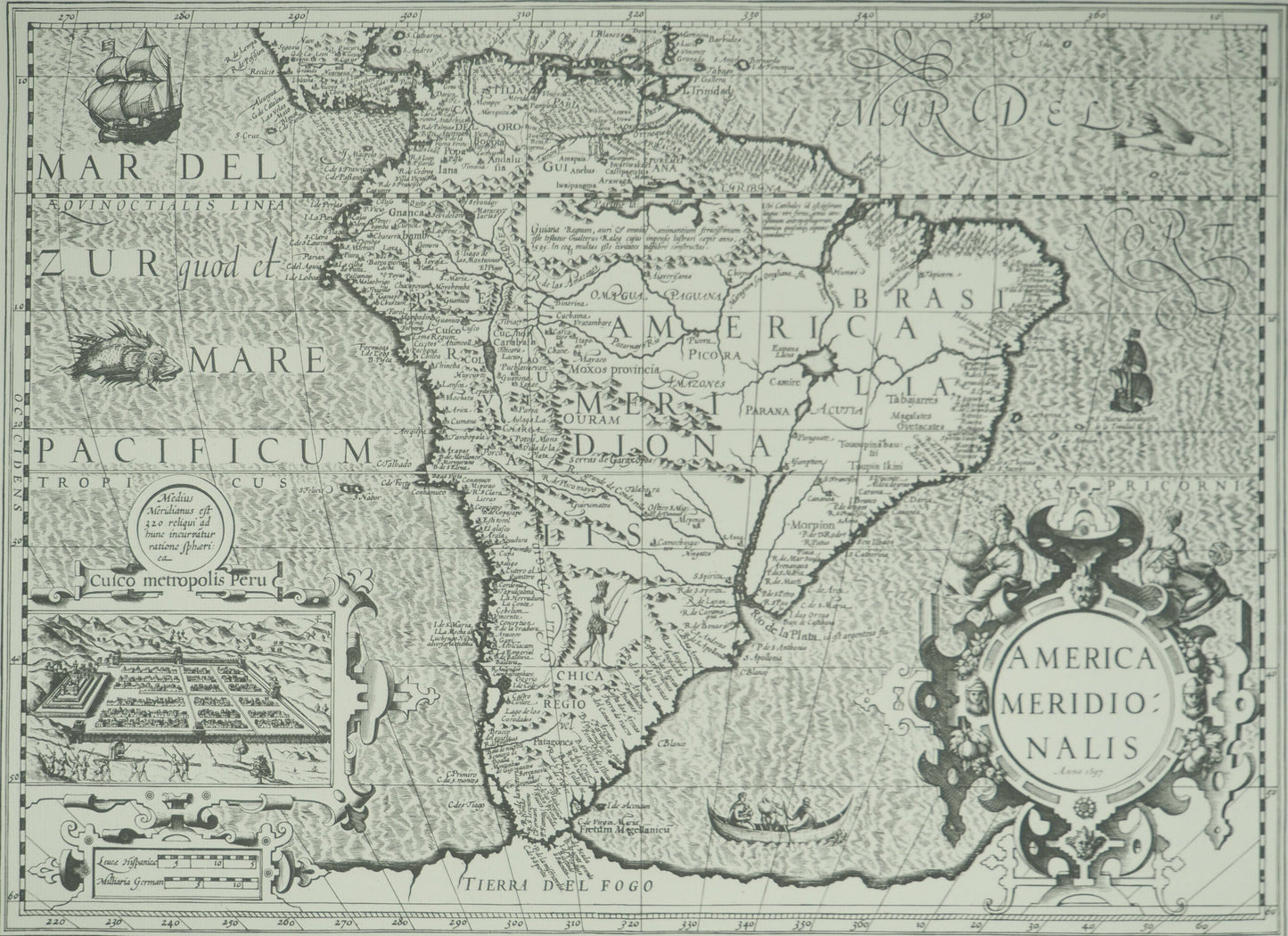 Jocodus HONDIUS : Carte de l'Amérique méridionale