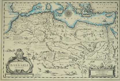 Johannes JANSSONIUS  : Carte du Maghreb en couleurs