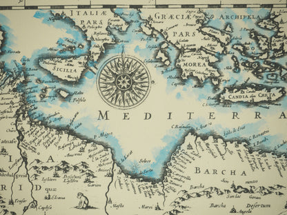 Johannes JANSSONIUS  : Carte du Maghreb en couleurs