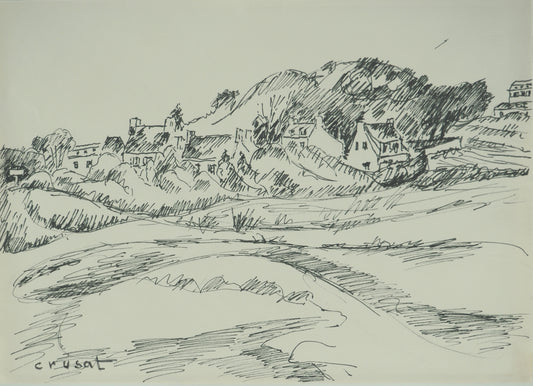 Roger CRUSAT : Village provençal - Dessin original signé