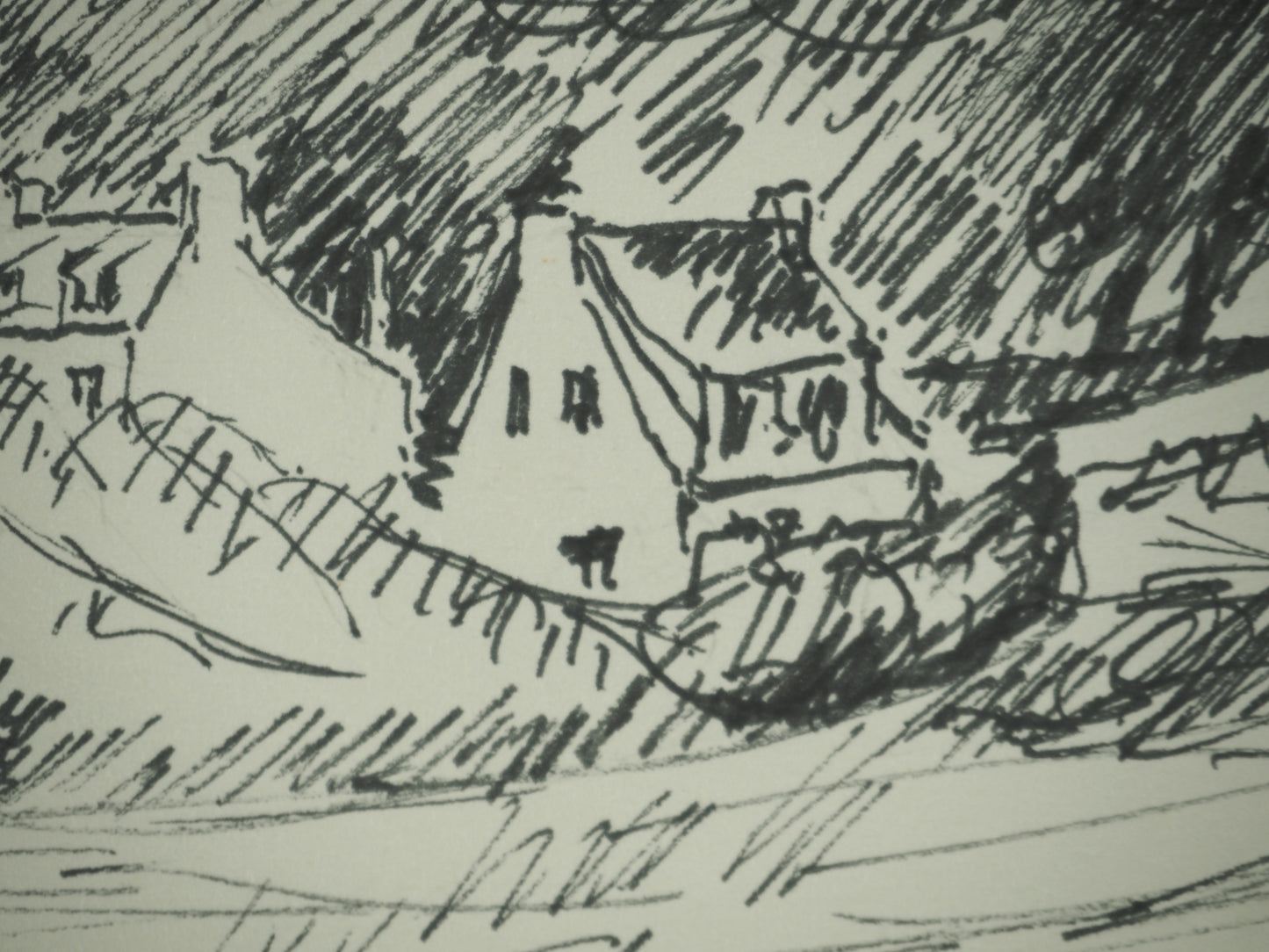Roger CRUSAT : Village provençal - Dessin original signé