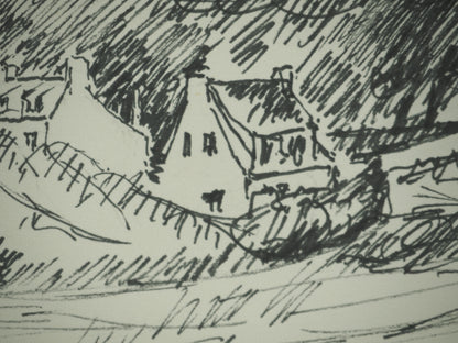 Roger CRUSAT : Village provençal - Dessin original signé