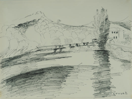 Roger CRUSAT : La vallée du Rhône - Dessin original signé