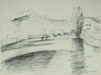 Roger CRUSAT : La vallée du Rhône - Dessin original signé