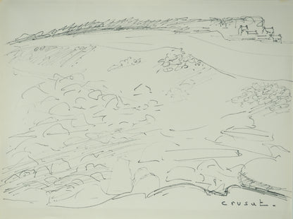 Roger CRUSAT : Au loin le Village - Dessin original signé