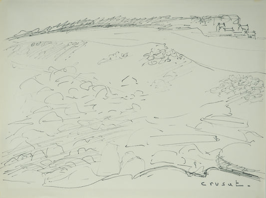 Roger CRUSAT : Au loin le Village - Dessin original signé