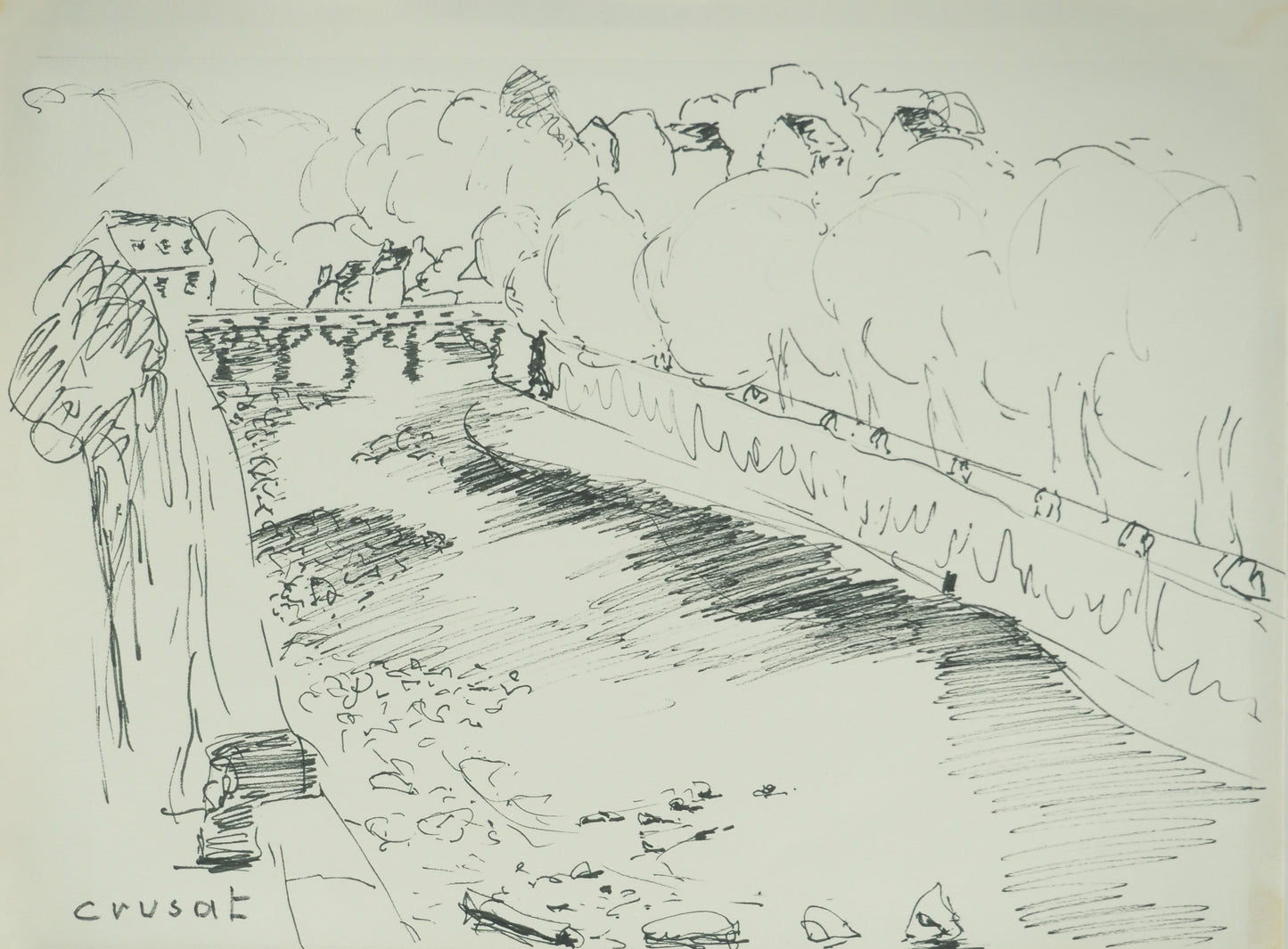 Roger CRUSAT : Sur le pont - Dessin original signé
