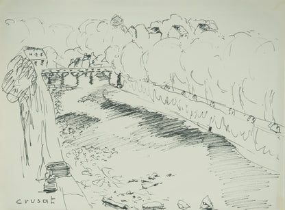 Roger CRUSAT : Sur le pont - Dessin original signé
