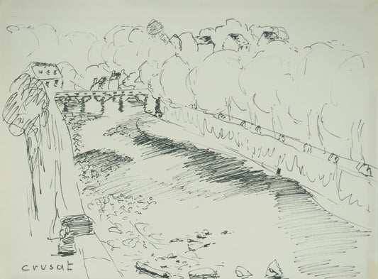 Roger CRUSAT : Sur le pont - Dessin original signé