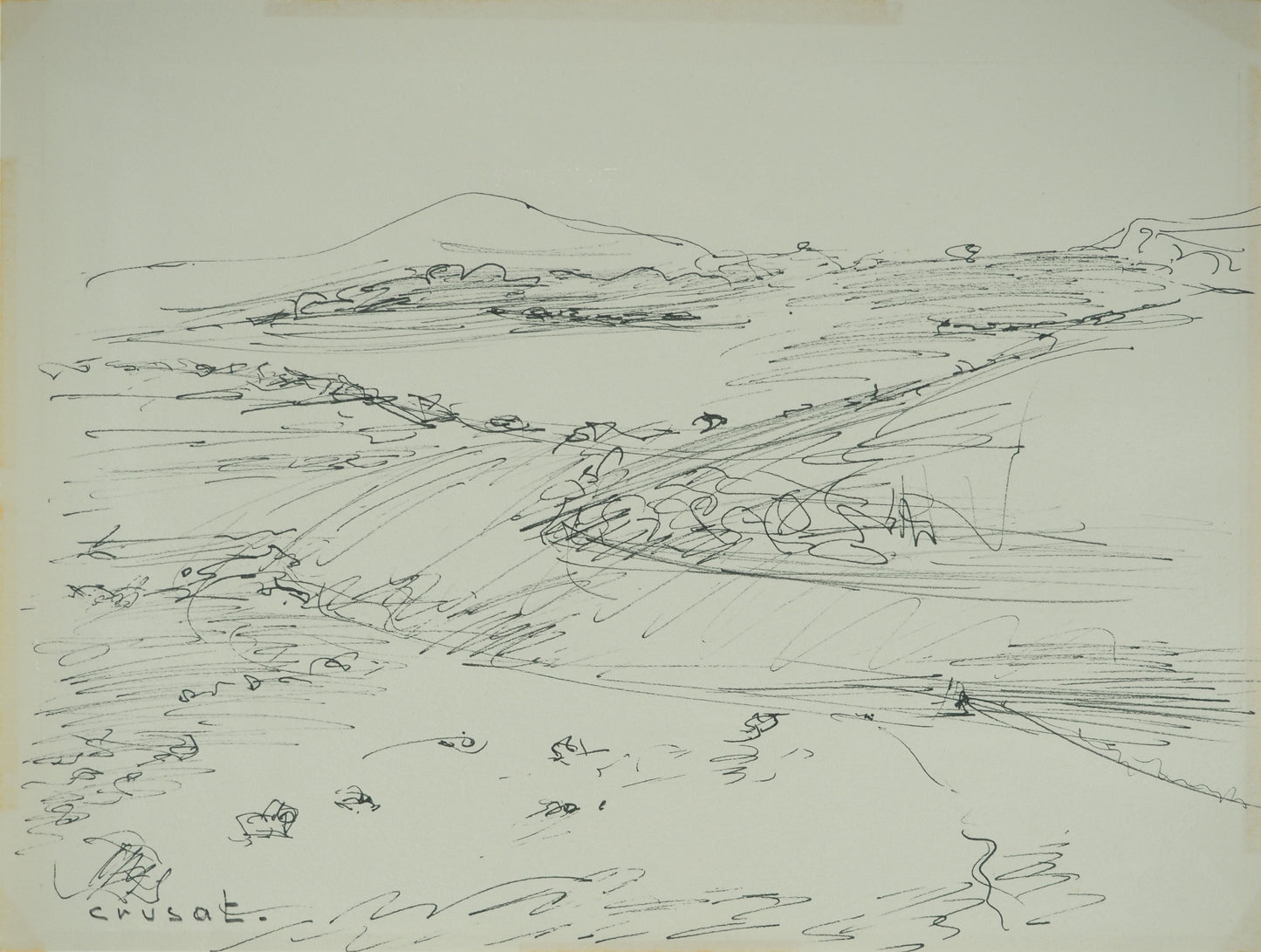 Roger CRUSAT : Paysage - Dessin original signé