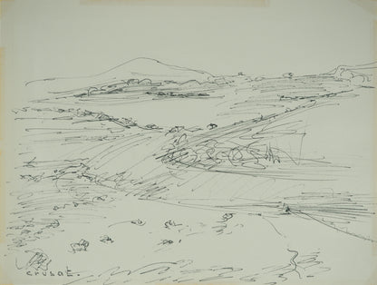 Roger CRUSAT : Paysage - Dessin original signé