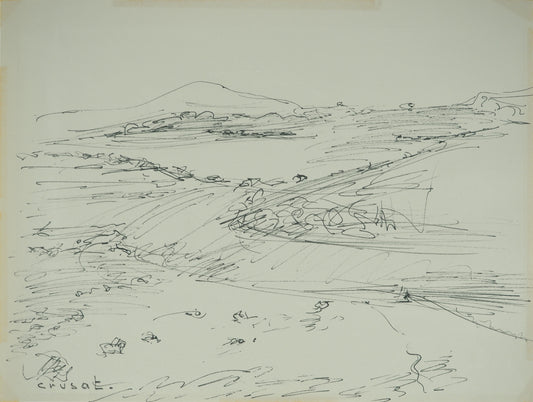 Roger CRUSAT : Paysage - Dessin original signé