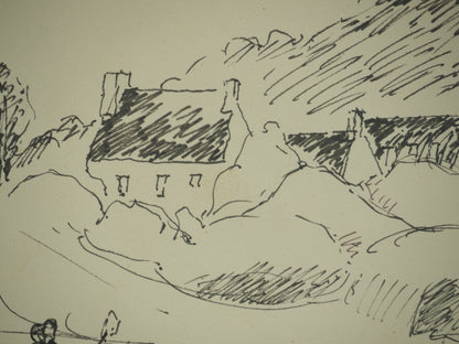 Roger CRUSAT : Le village côtier - Dessin original signé
