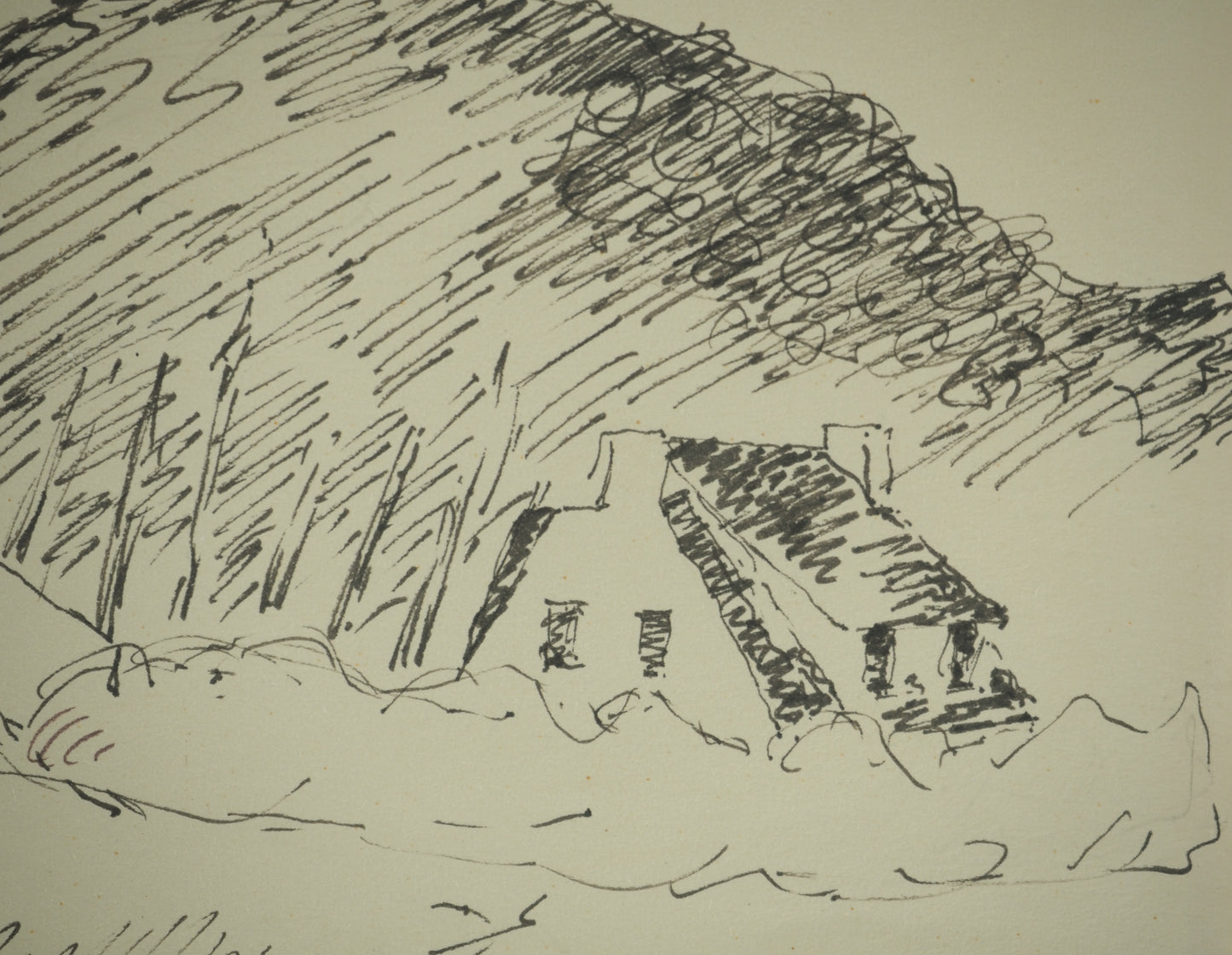 Roger CRUSAT : Le village côtier - Dessin original signé