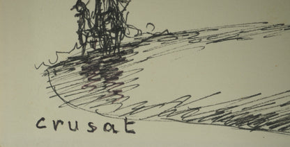 Roger CRUSAT : Le village côtier - Dessin original signé