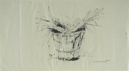 Roger CRUSAT : Le seau de paille - Dessin original signé