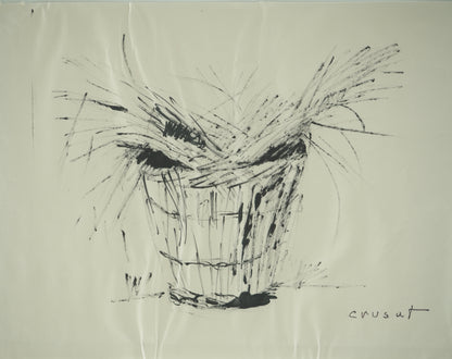 Roger CRUSAT : Le seau de paille - Dessin original signé