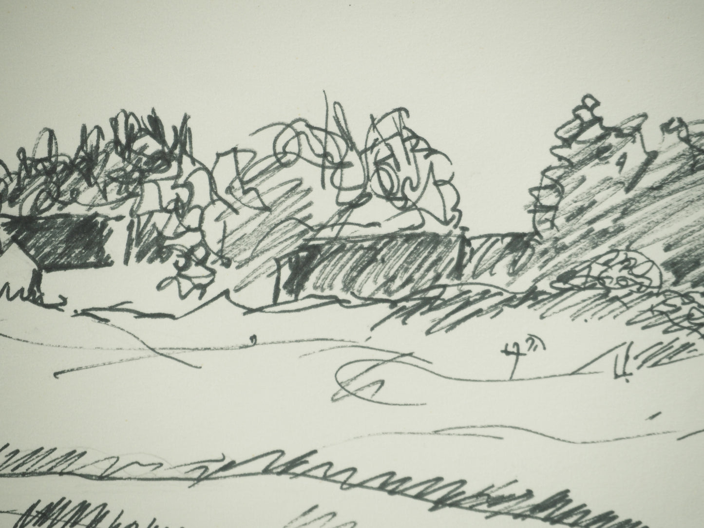 Roger CRUSAT : Village au loin - Dessin original signé