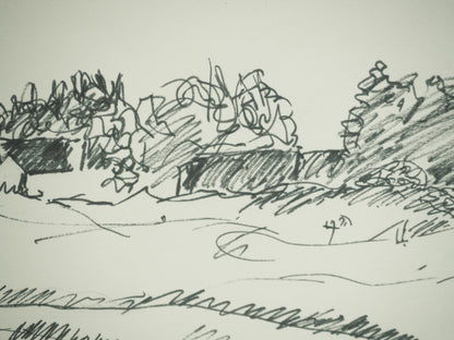 Roger CRUSAT : Village au loin - Dessin original signé