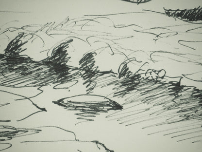 Roger CRUSAT : Village au bord du fleuve - Dessin original signé