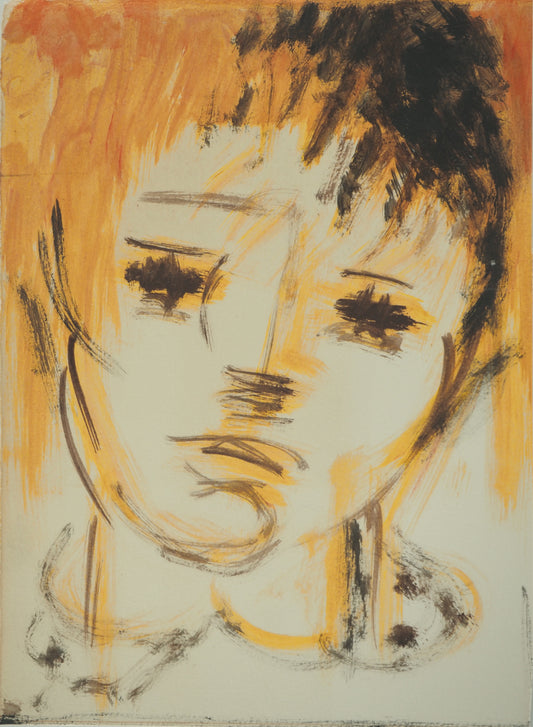Roger CRUSAT : Jeune fille triste - Gouache sur papier