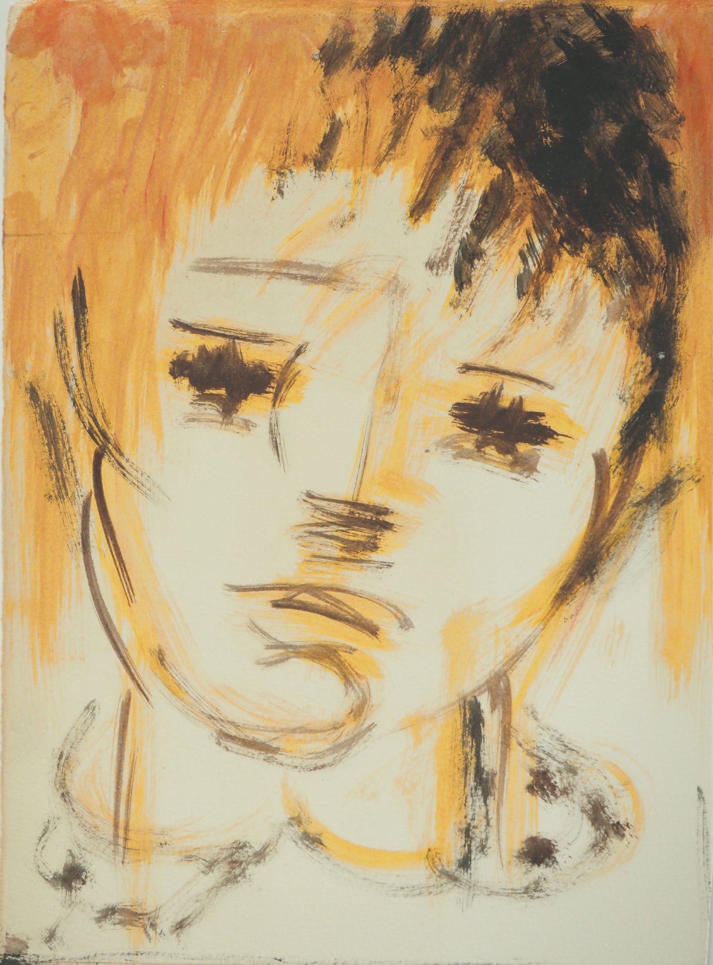 Roger CRUSAT : Jeune fille triste - Gouache sur papier