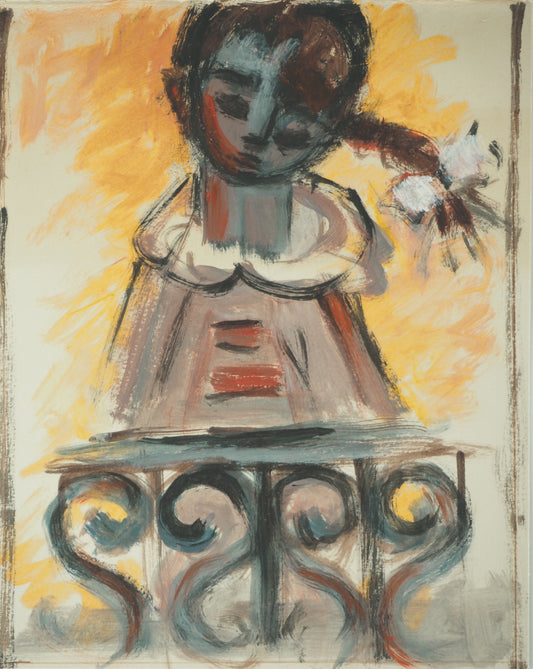 Roger CRUSAT : Jeune Fille à la Fenêtre - Gouache sur papier