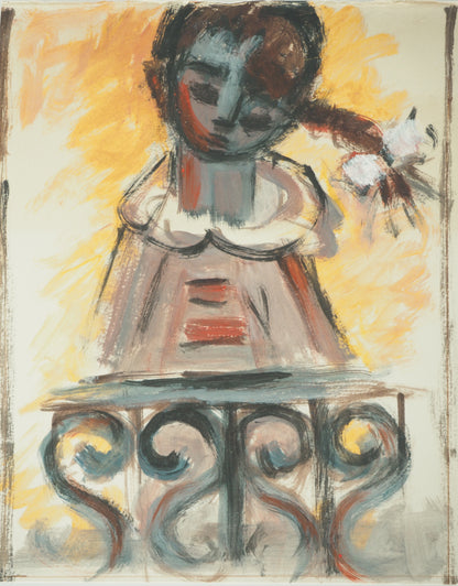 Roger CRUSAT : Jeune Fille à la Fenêtre - Gouache sur papier