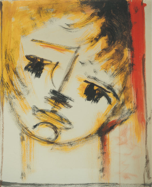 Roger CRUSAT : Jeune fille pensive - Gouache sur papier