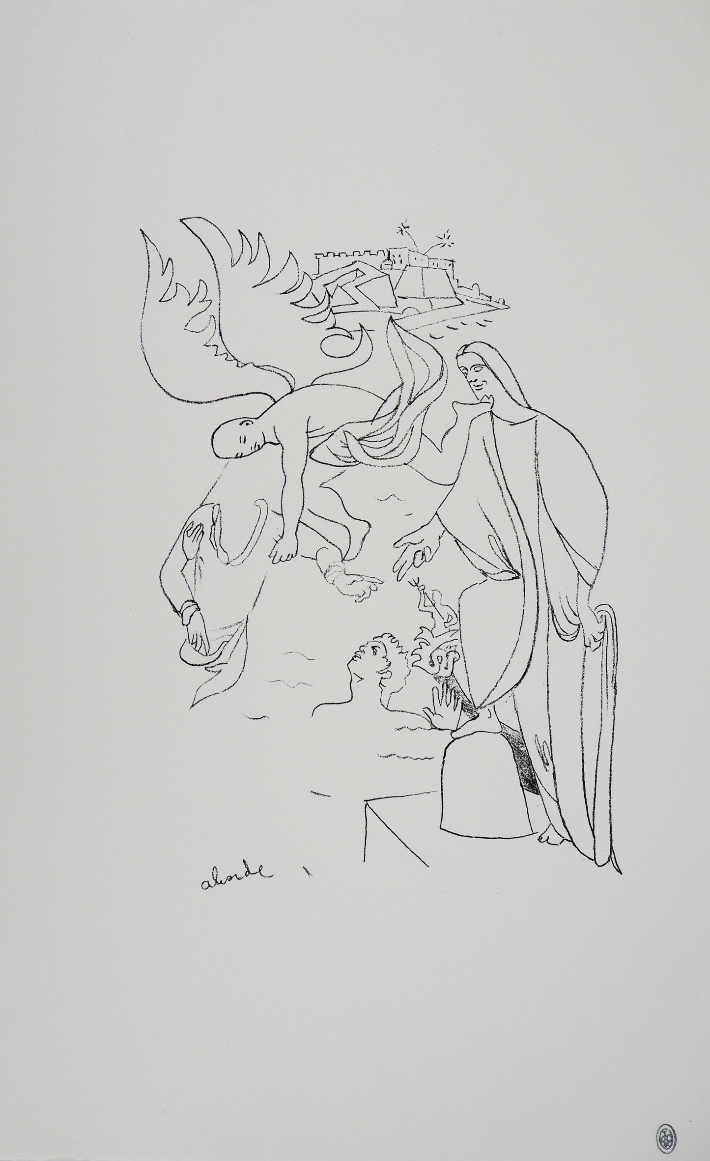 Jean COCTEAU : Pêcheur, Abondance de la mer - Lithographie signée