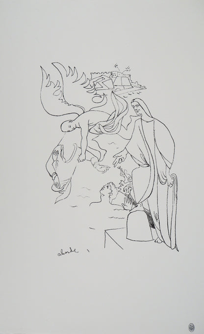 Jean COCTEAU : Pêcheur, Abondance de la mer - Lithographie signée