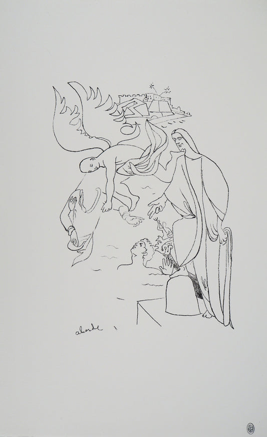 Jean COCTEAU : Pêcheur, Abondance de la mer - Lithographie signée