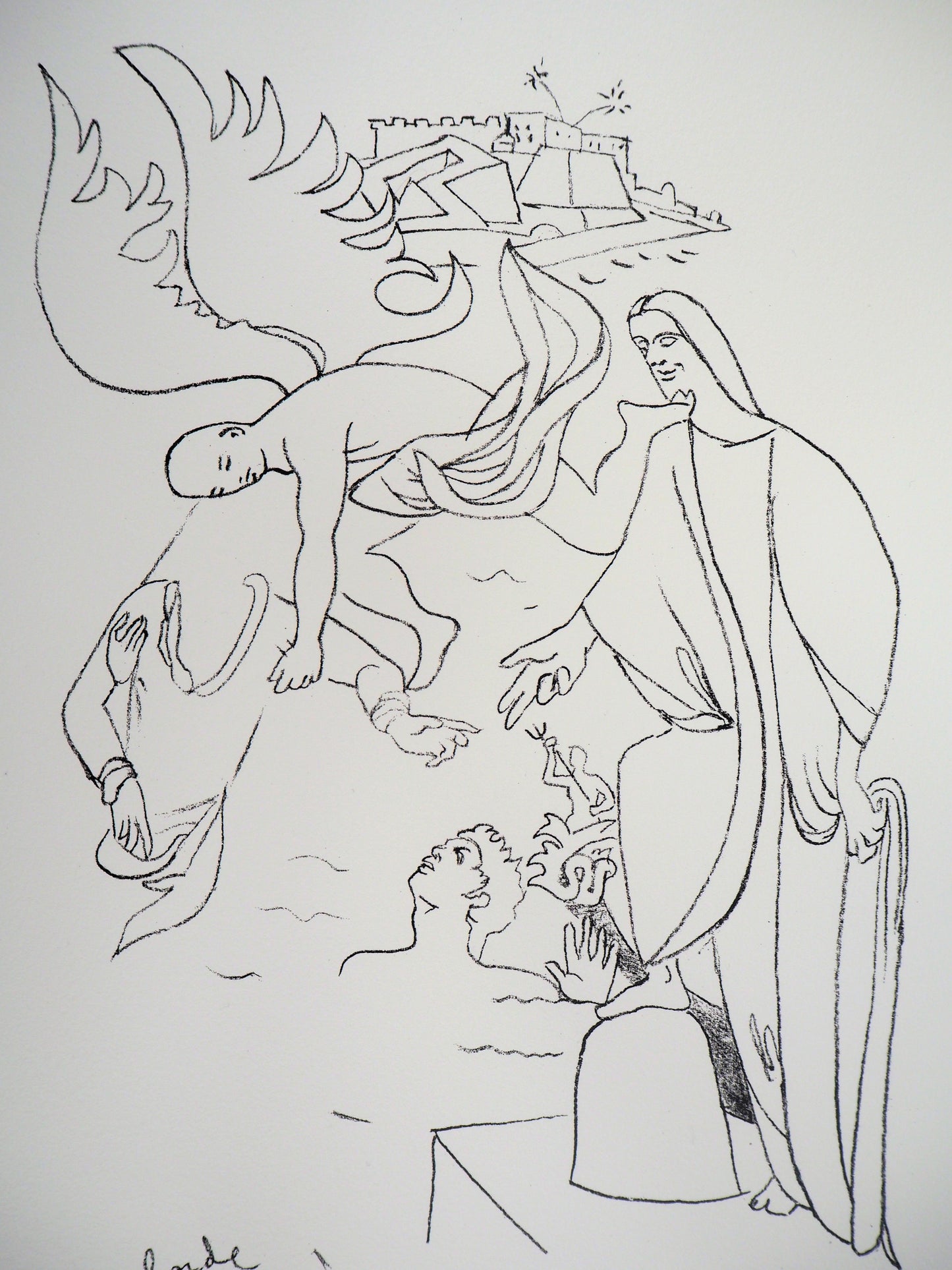 Jean COCTEAU : Pêcheur, Abondance de la mer - Lithographie signée