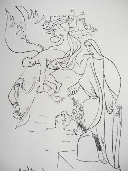 Jean COCTEAU : Pêcheur, Abondance de la mer - Lithographie signée