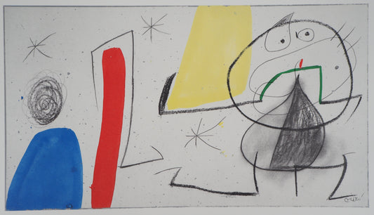 Joan MIRO : Femme et oiseau surréaliste - Lithographie signée