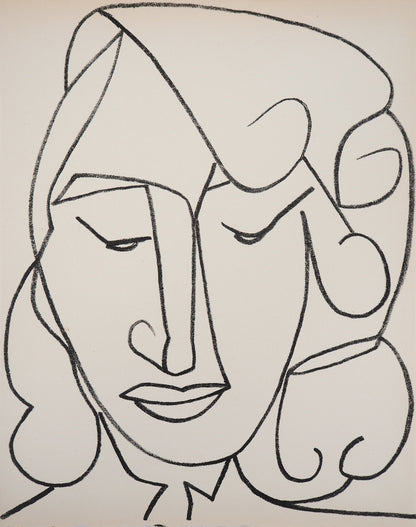 Françoise GILOT : Portrait de femme timide - Lithographie originale