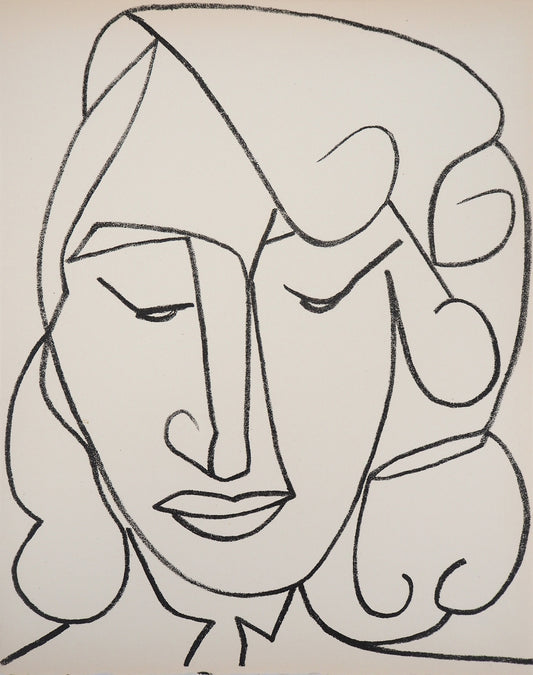 Françoise GILOT : Portrait de femme timide - Lithographie originale
