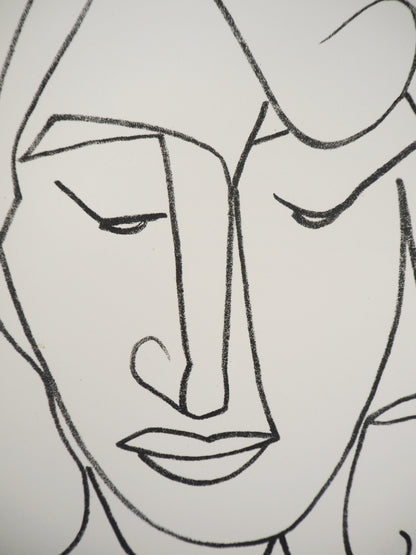 Françoise GILOT : Portrait de femme timide - Lithographie originale