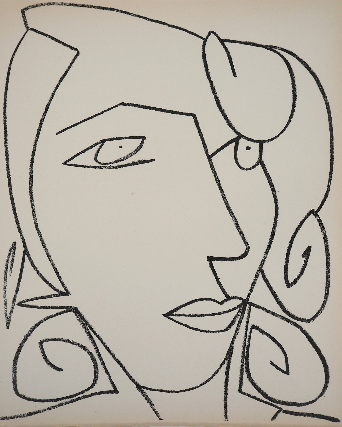 Françoise GILOT : Portrait de femme rêveuse - Lithographie originale