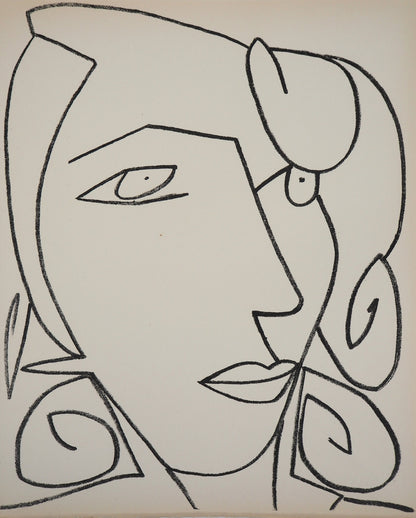Françoise GILOT : Portrait de femme rêveuse - Lithographie originale