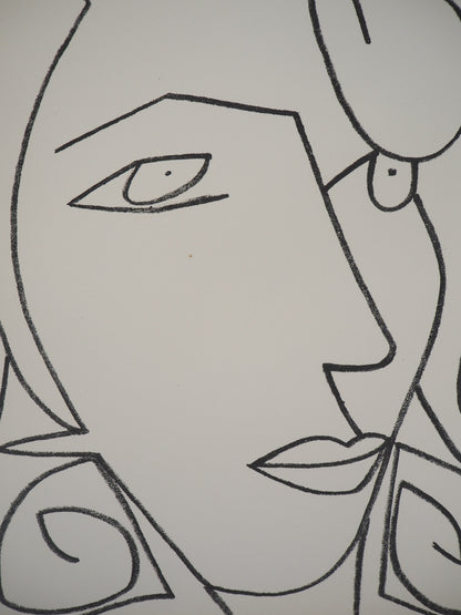 Françoise GILOT : Portrait de femme rêveuse - Lithographie originale
