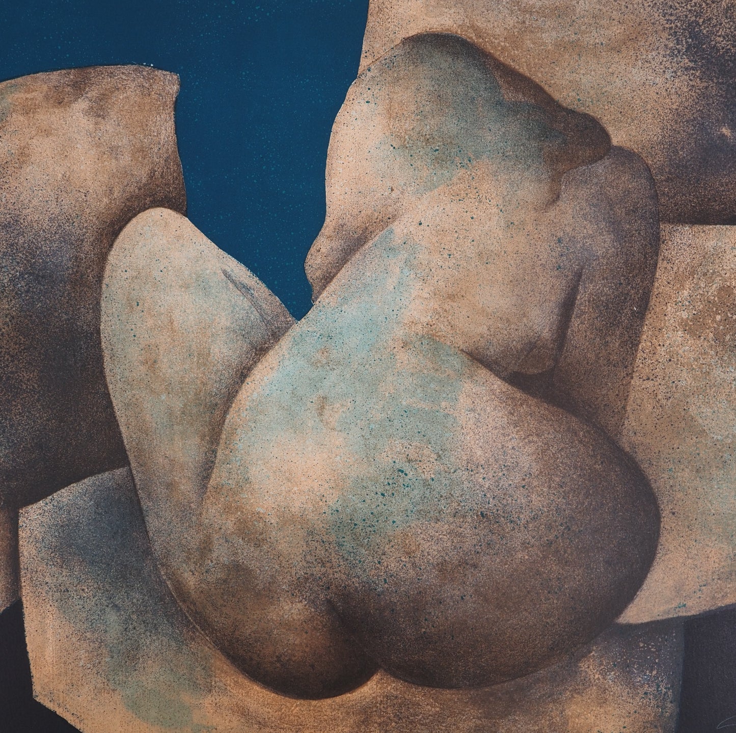 Claude GAVEAU : Nu de dos (bleu) - Lithographie originale signée