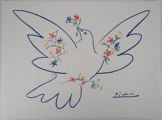 Pablo PICASSO : La colombe aux rameaux de fleurs - Lithographie signée