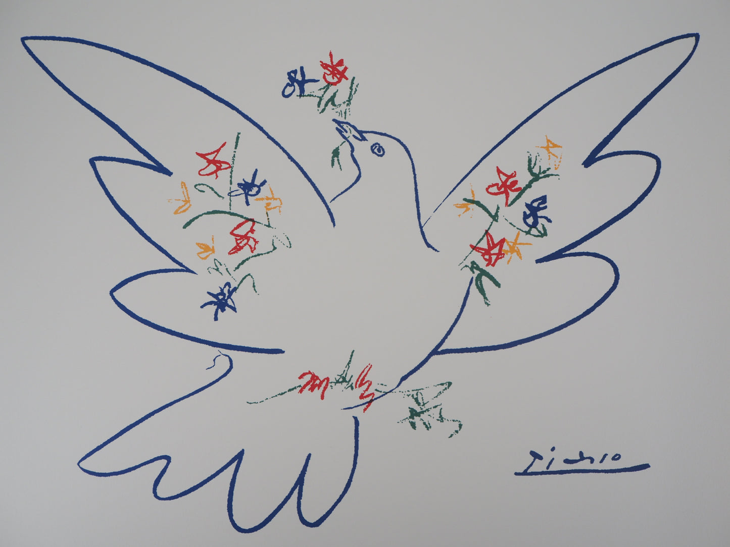 Pablo PICASSO : La colombe aux rameaux de fleurs - Lithographie signée