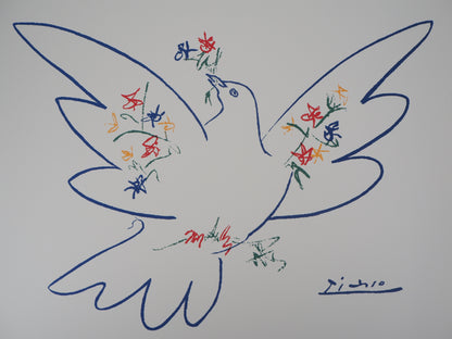 Pablo PICASSO : La colombe aux rameaux de fleurs - Lithographie signée