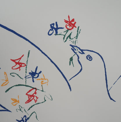 Pablo PICASSO : La colombe aux rameaux de fleurs - Lithographie signée