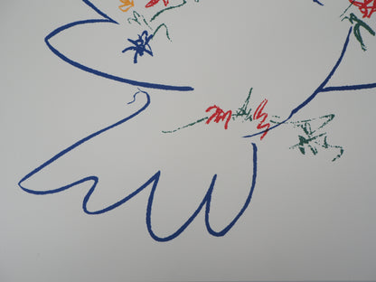 Pablo PICASSO : La colombe aux rameaux de fleurs - Lithographie signée