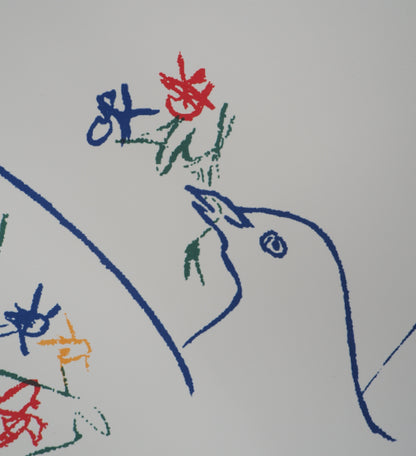 Pablo PICASSO : La colombe aux rameaux de fleurs - Lithographie signée