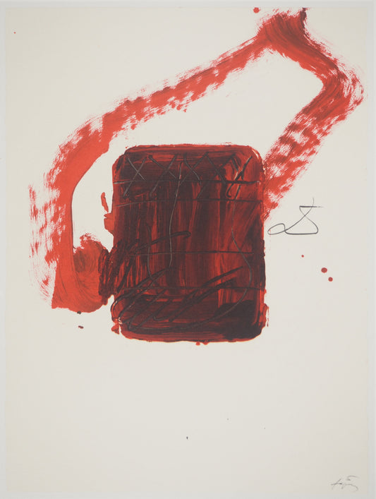 Antoni TAPIES : Composition à la boite rouge - Lithographie signée