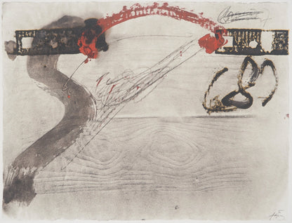 Antoni TAPIES : La traversée du pont rouge - Lithographie signée